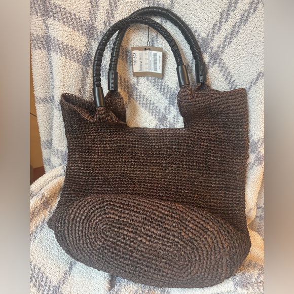 Massimo Dutti Black Raffia Tote